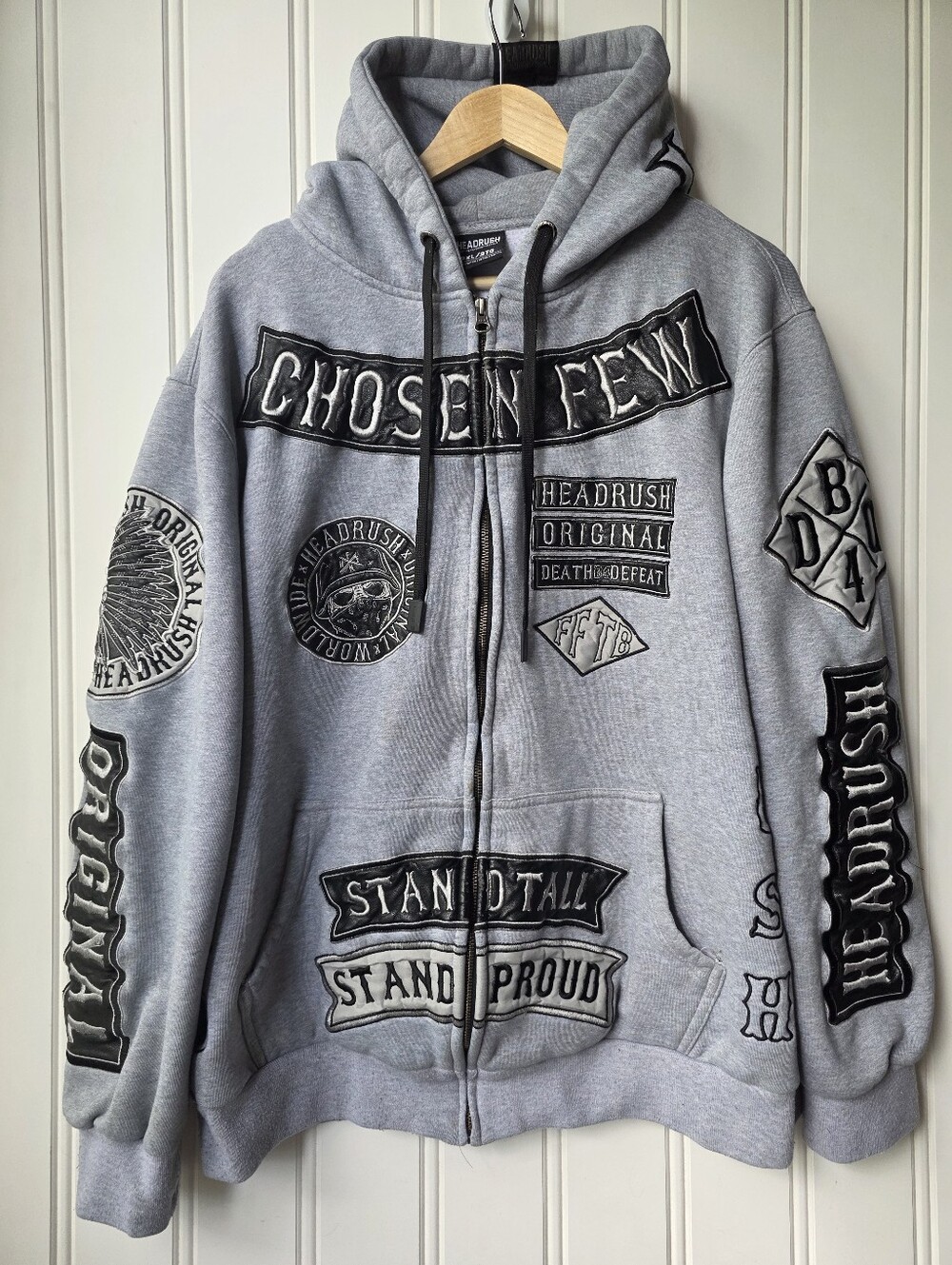 Headrush Zip Up Grey Black Biker Hoodie Mens 3XL